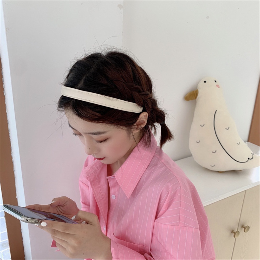 1 dây buộc tóc da PU màu trơn phong cách retro