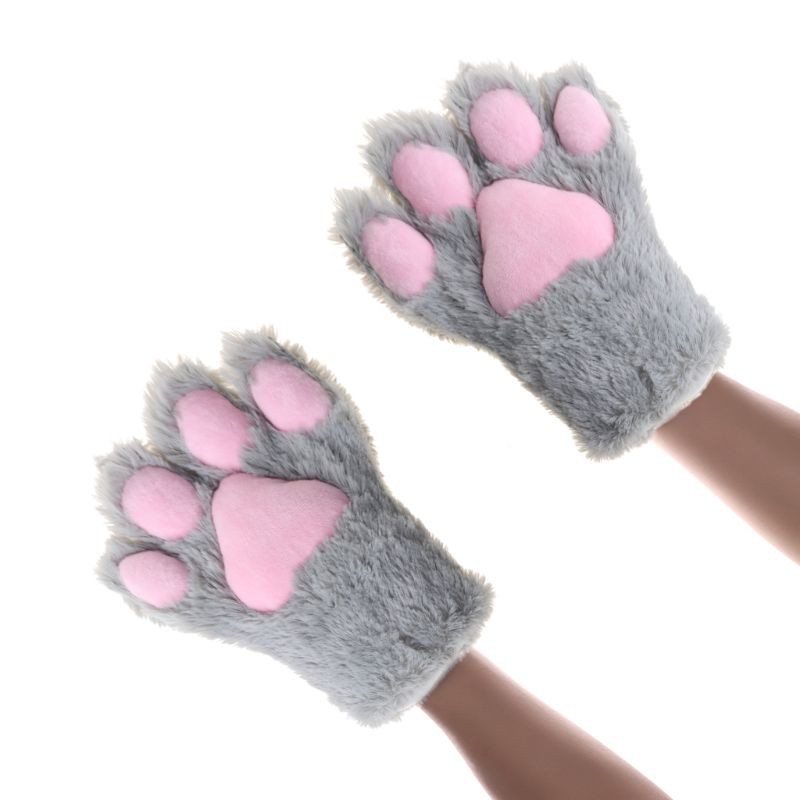 Women Girls Cute Cat Paw Glove Winter Warm Plush Cartoon Anime Cosplay Mitten