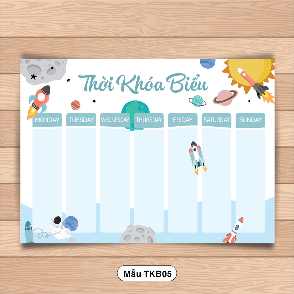 Thời khóa biểu khổ A4 Decal tự dính - Dễ thương Cute - Set 5 cái