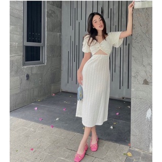 Đầm gân xốp mềm cut-out