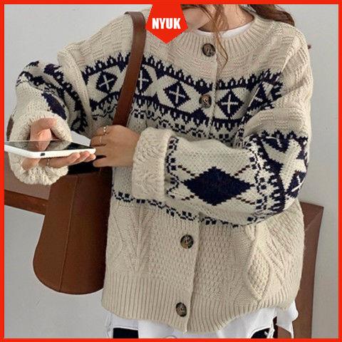 Korean retro sweater lazy style rhombus loose all-match sweater fashion jacket top