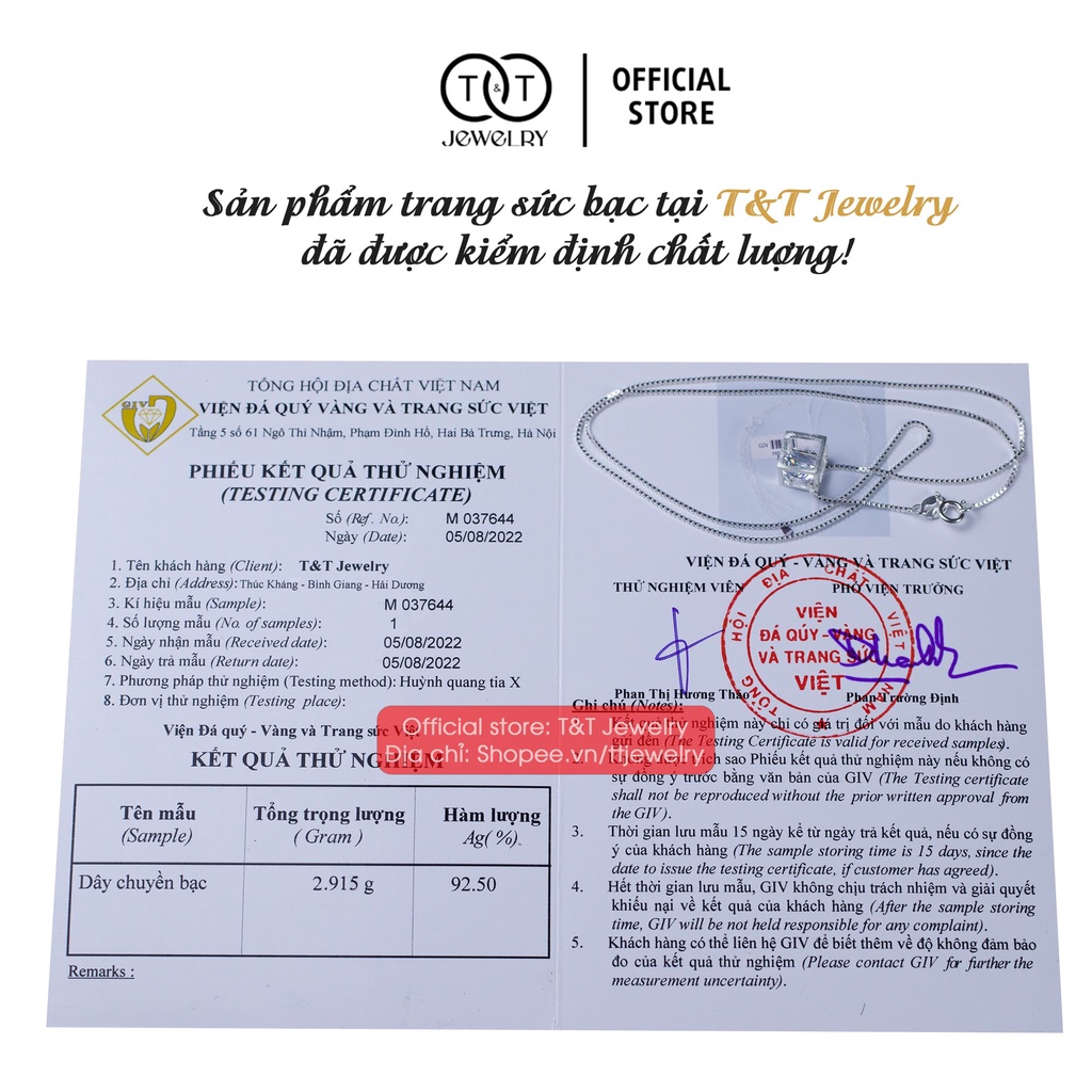 Dây chuyền Bạc nữ Rubik Tinh Xảo s925 Mặt Đá Tròn T&amp;T Jewelry cao cấp DC03