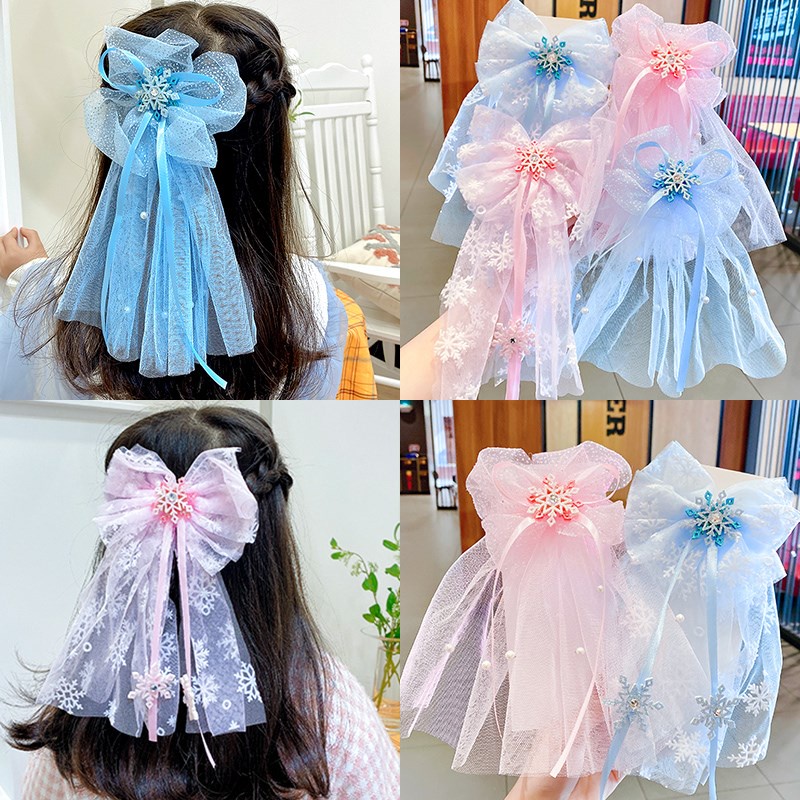 Kẹp Tóc Nơ Lưới Họa Tiết Hoạt Hình Phong Cách Hàn Quốc Dễ Thương Dành Cho Bé Gái