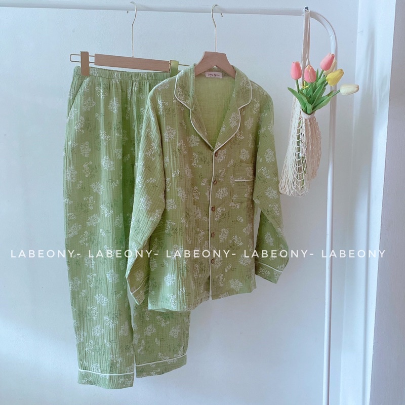 Pijama muslin đồ bộ nữ hoa cherry BỒ CÔNG ANH Labeony