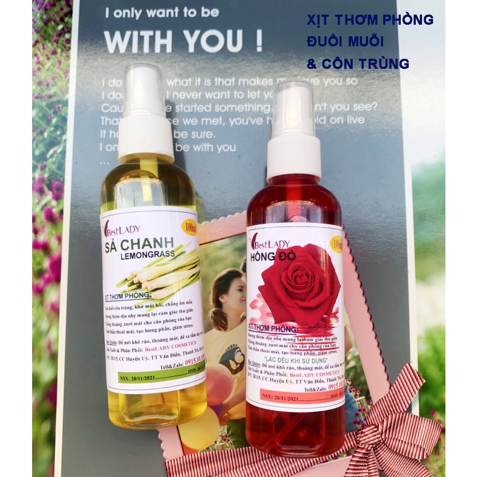 ( Mua 10 tặng 1) xịt thơm phòng BestLADY 100ml: Sả chanh, Quế, Hoa Hồng, Ly, Sen, Lavender, ....Khử mùi hôi, thơm phòng