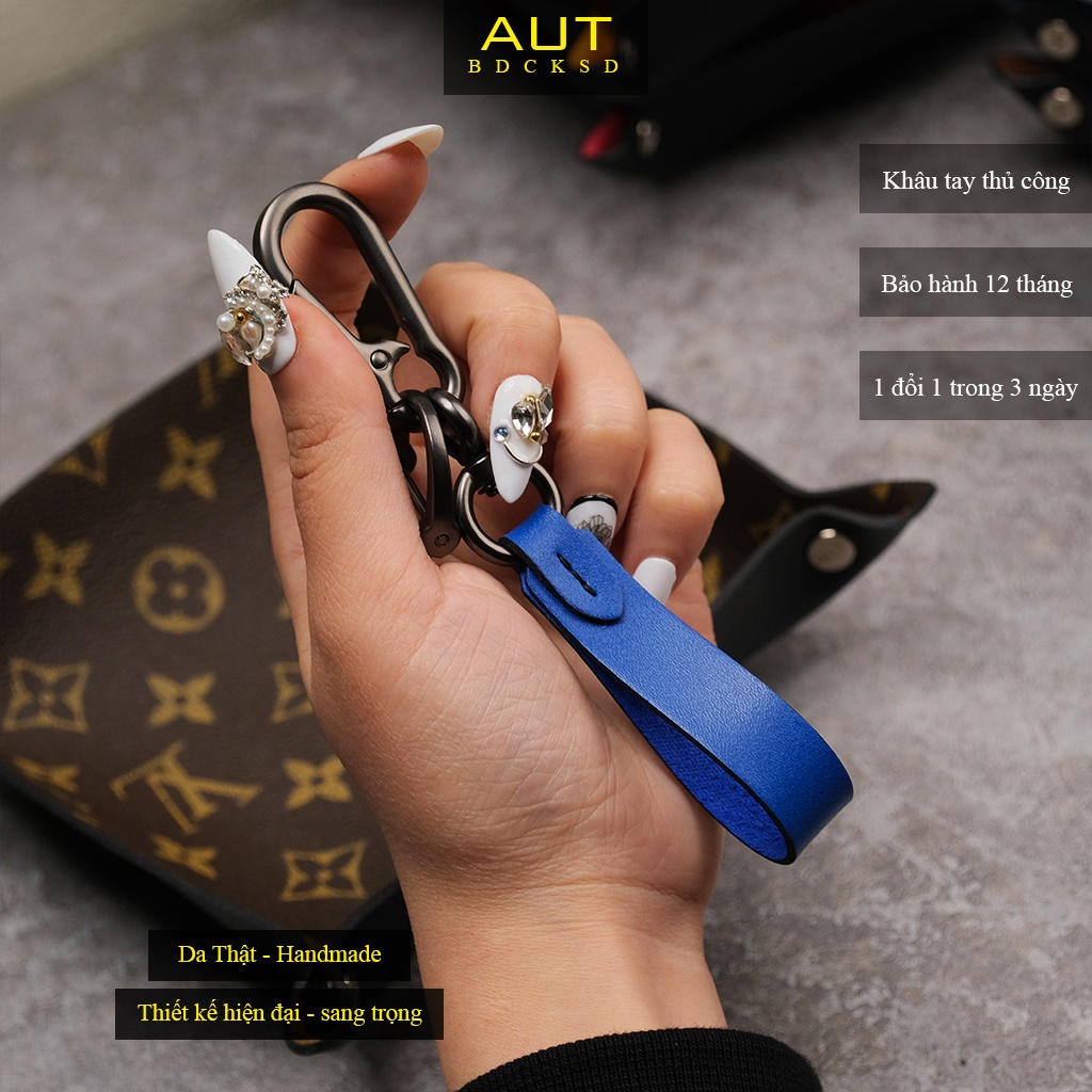 Móc chìa khóa phụ kiện thời trang sang trọng da bò khâu tay thủ công MKTN