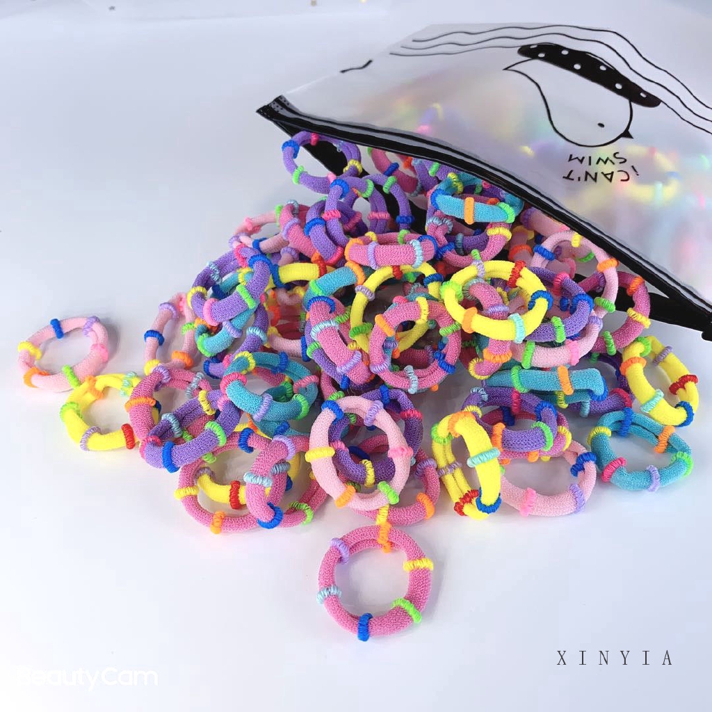 Bộ 100 sợi dây thun cột tóc trẻ em màu kẹo kiểu Hàn Quốc