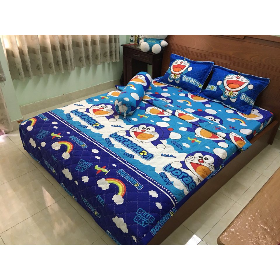 Set 5 món chăn ga gối hè Cotton Poly Doraemon 1m8 nhiều mẫu