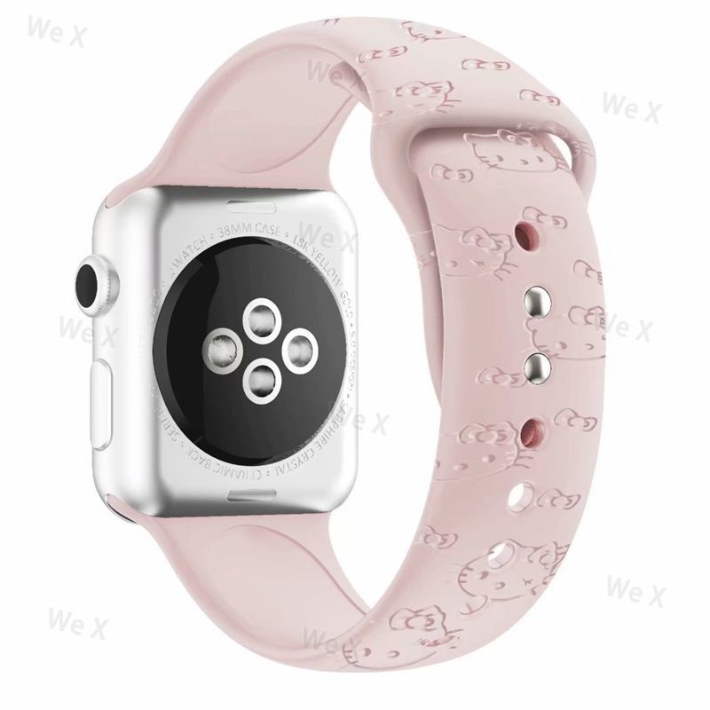Dây Đeo Đồng Hồ Bằng Silicone Hình Mèo Kitty Cho Apple Watch 38mm 40mm 41mm 42mm 44mm 45mm Series 8 7 6 SE 5 4 3 2 1