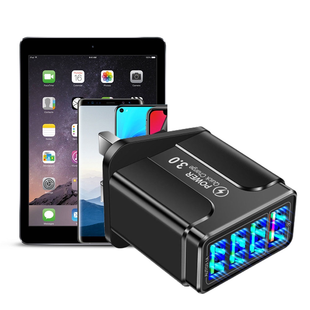 QC 3.0 3A LED Wall Charger Fast Adapter 4USB Charging Adapter Block Illuminated Travel Plug