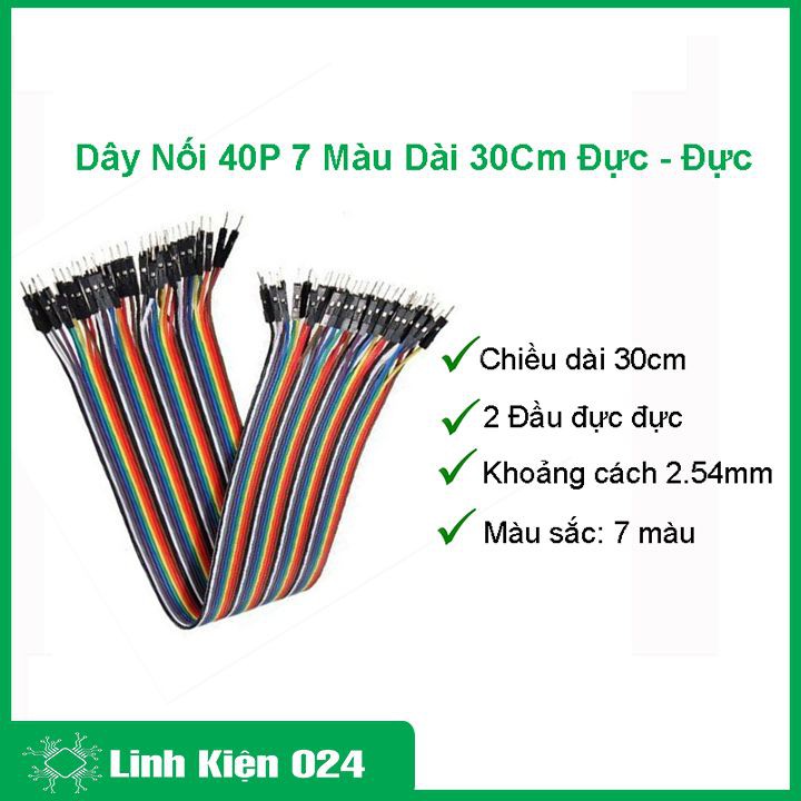 Tệp 10 sợi dây nối 40p 7 màu dài 30cm (2 đầu đực đực)