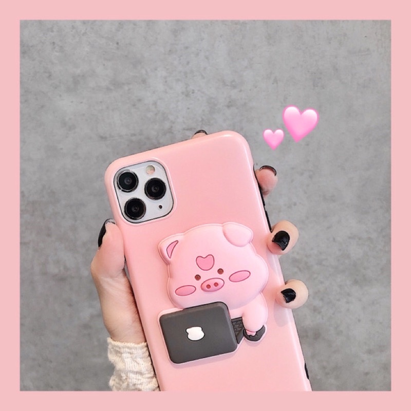 Case Ốp Đựng Điện Thoại iPhone Hình Chú Heo Hồng Dùng Máy Tính 3D Dẻo Vừa - Mr.Case Airpods