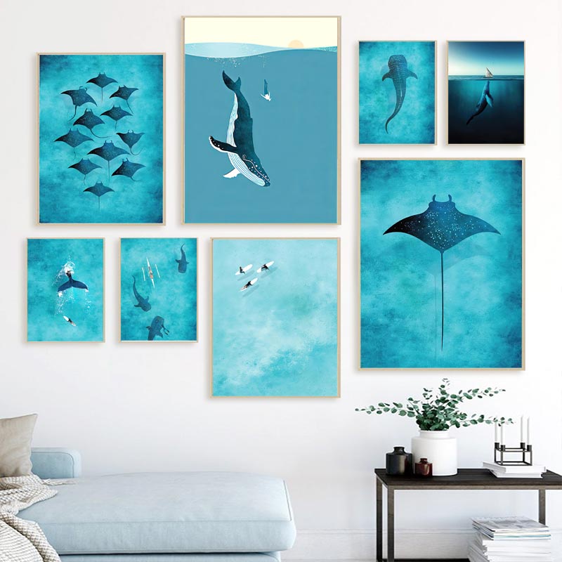 Tranh Vải Bạt Treo Tường In Hình Cá Voi / Cá Voi / Lướt Sóng Trang Trí Nhà Cửa