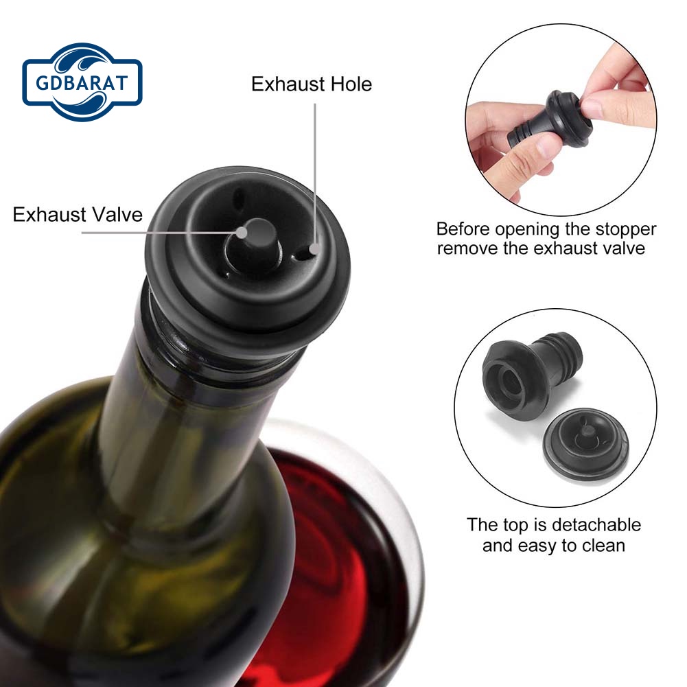 Máy Bơm Chân Không Bảo Quản Chai Rượu Vang Đỏ Kèm 6 Nút Chặn Bằng Silicone