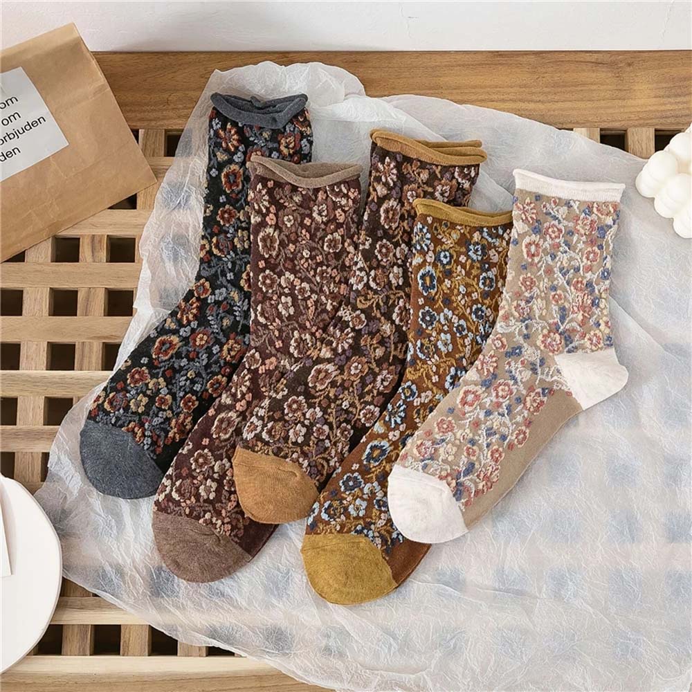 Vớ Cotton Xoăn Thêu Hoa Phong Cách Harajuku Cổ Điển Cho Nữ