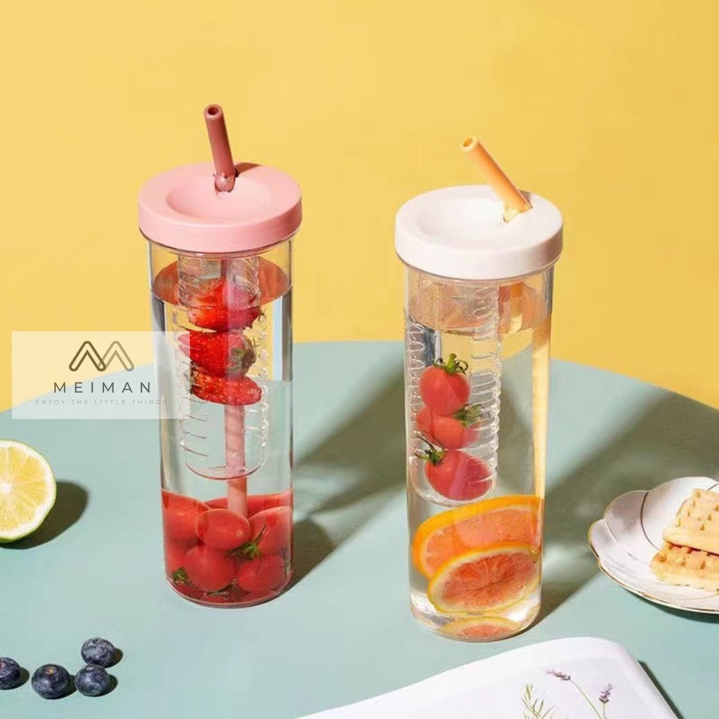 Bình đựng nước có ống hút 700ml | Thiết kế ngăn chiết nước trái cây thông minh