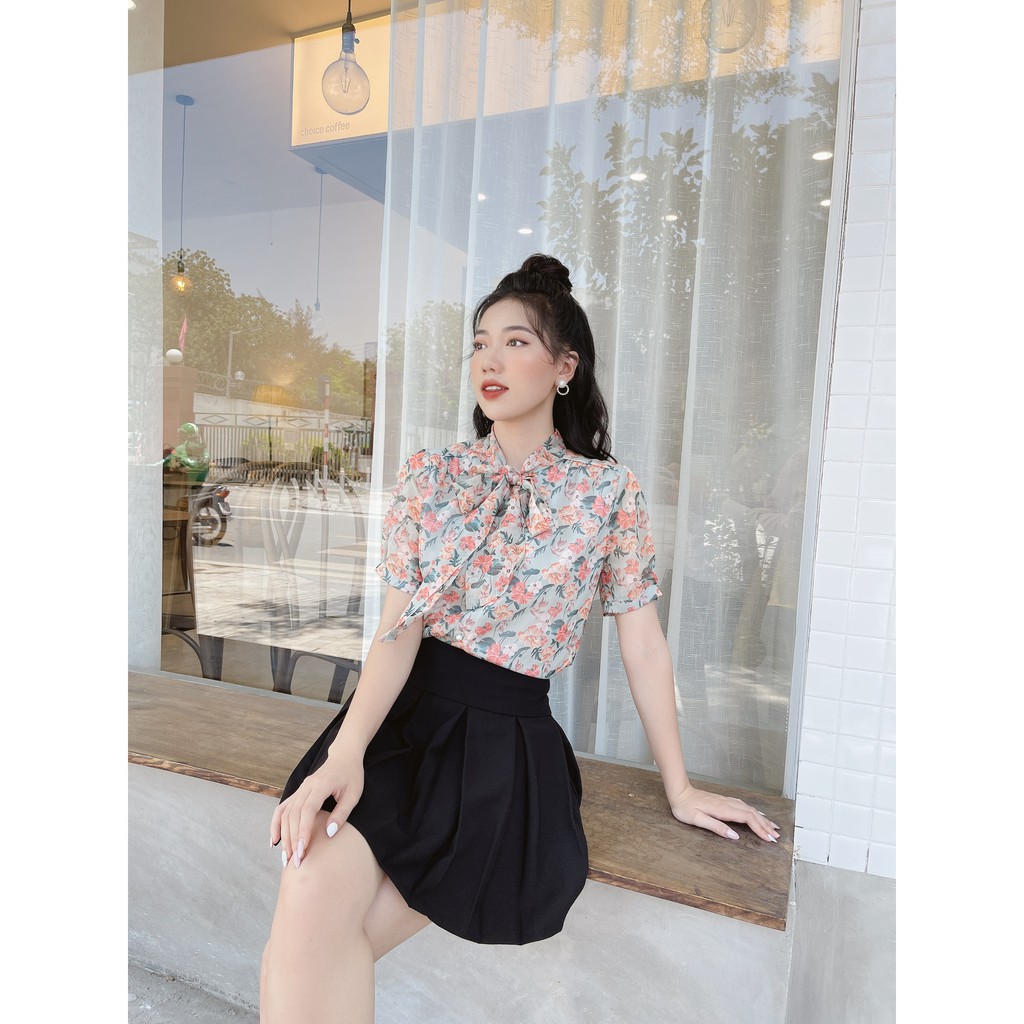 Áo hoa 2 lớp cổ nơ | BigBuy360 - bigbuy360.vn