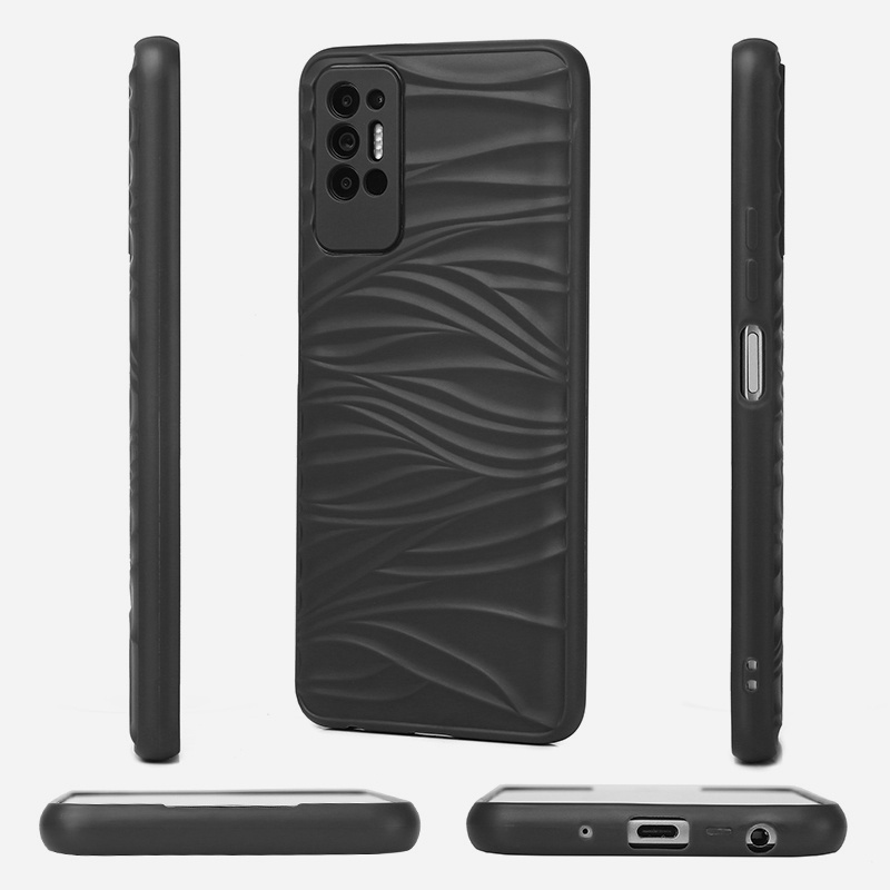 Ốp Điện Thoại Silicon Mềm Màu Đen Dập Nổi Họa Tiết Kẻ Sọc Và Sóng Biển Dành Cho Tecno Pova 2 LE7