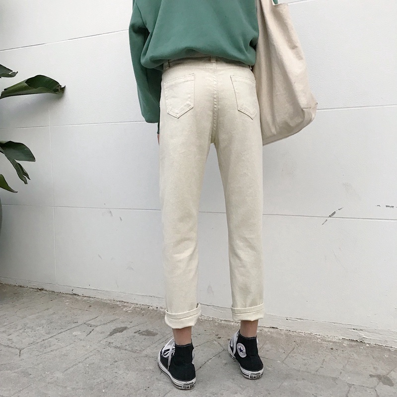 SUXI Quần jean lưng cao dáng rộng phong cách Hàn Quốc dành cho nữ