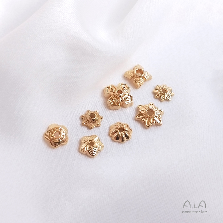 💖Trang sức DIY phụ kiện💖14K mạ vàng giữ màu chủ sở hữu năm cánh hoa mặt trời hoa bốn lá hoa hạt chủ sở hữu mũ DIY phụ kiện trang trí thủ công đầu tiên