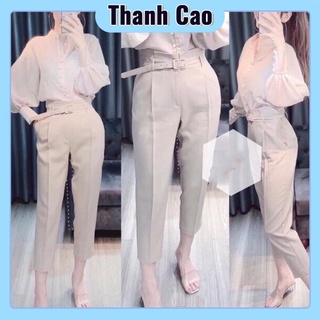 Quần baggy vải cạp cao kèm đai