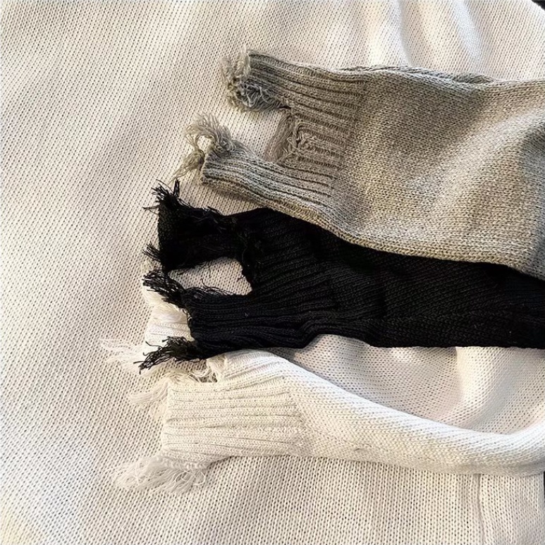 Áo sweater Dệt Kim Tay Dài Dáng Rộng Cổ Tròn Rách Gối Phong Cách Hàn Quốc Thời Trang Cho Nam Và Nữ