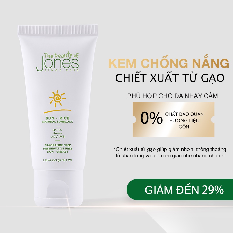 Kem chống nắng từ gạo dành cho da mụn nhạy cảm The Beauty of Jones 50gr