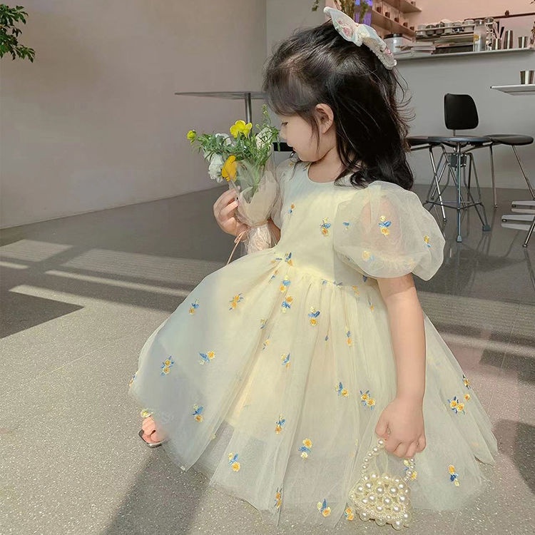 Đầm Công Chúa Phối Lưới Họa Tiết Hoa Phong Cách Mới Cho Bé Gái
