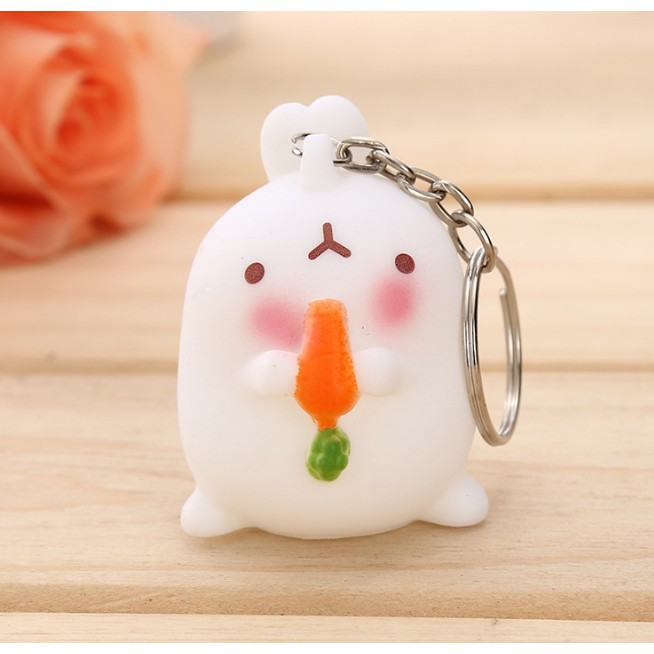 Móc Khóa cute Silicone Thỏ Mochi - Khóa Trắng