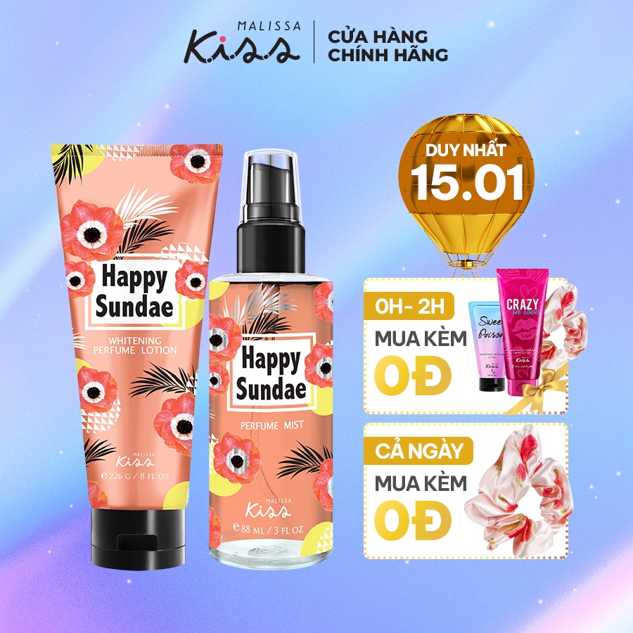 Bộ Đôi Hoàn Hảo Malissa Kiss Body Lotion &amp; Body Mist hương Happy Sundae 226G