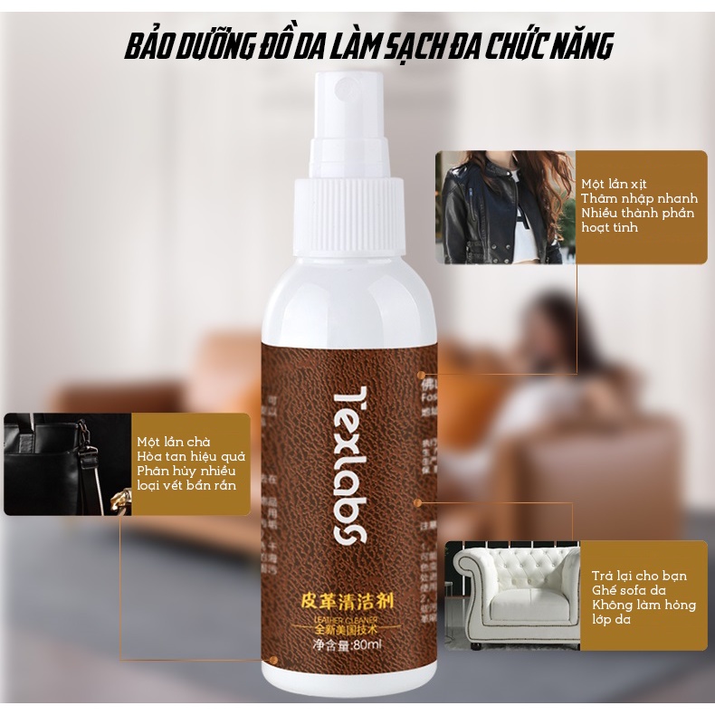 Dung Dịch Làm Sạch Vết Bẩn Đồ Da, Ghế Sofa Da Cao Cấp Texlabs 80ml MARRYSTORE