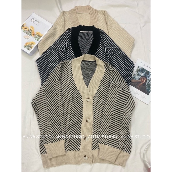 Áo khoác len Cardigan hoạ tiết sương cá dáng rộng form to 3 màu