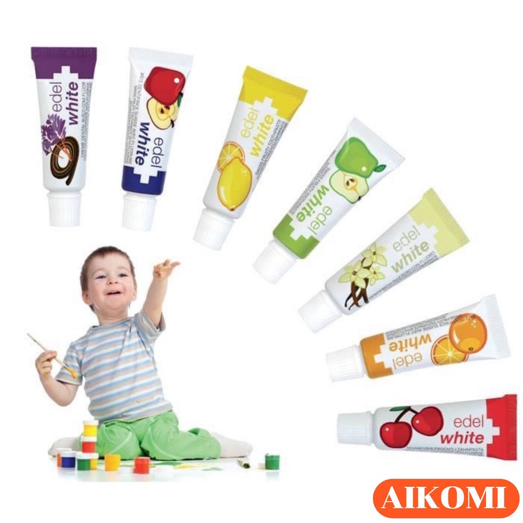 Kem đánh răng trẻ em từ 0 đến 6 tuổi , hộp 7 vị hoa quả hàng nhập khẩu chính hãng Thụy Sĩ