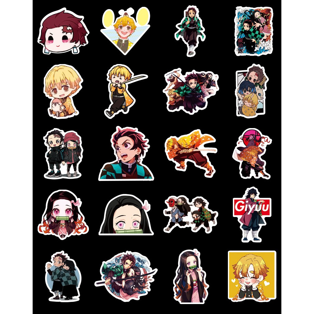 Bộ 100 Tấm Sticker Thanh Gươm Diệt Quỷ Chống Thấm Nước Dán Nón Bảo Hiểm, Vali, Xe, Laptop