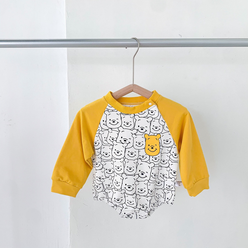 Bộ áo liền quần tay dài in hoạt hình gấu dễ thương thời trang mùa thu cho bé