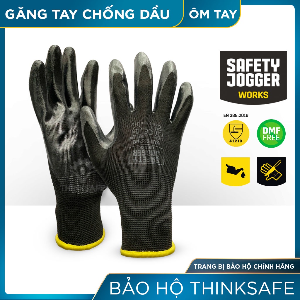 Găng tay chống dầu Jogger Thinksafe, găng tay đa năng, phủ nutrile, ôm tay thoáng khí, chống trơn trượt - Superpro