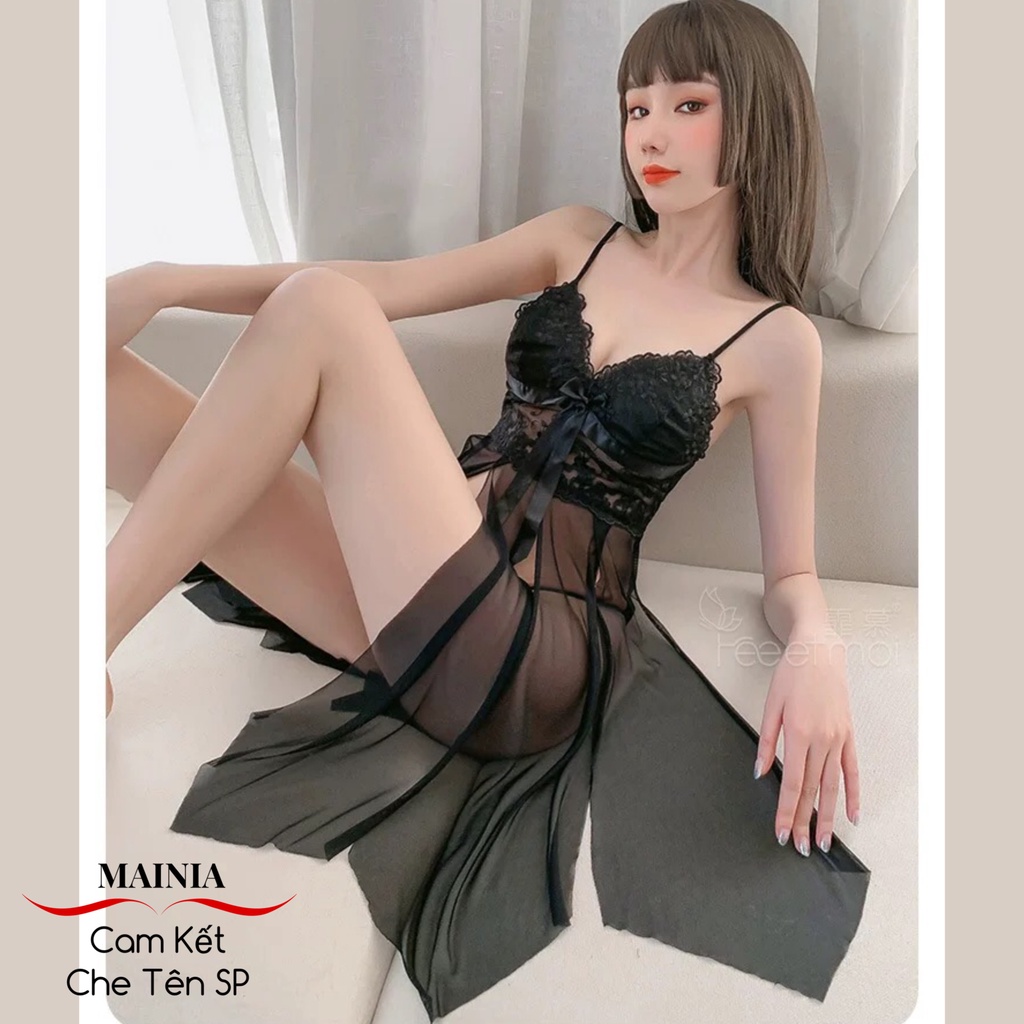 Đầm Ngủ Váy Ngủ Ren Hai Dây Xuyên Thấu Cắt Xẻ Tà Nhiều Lớp Sexy Quyến Rũ Mainia Shop