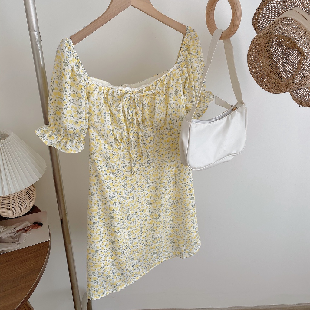 Đầm hoa nhí tay cộc, váy dáng ngắn hai lớp Emmei v132