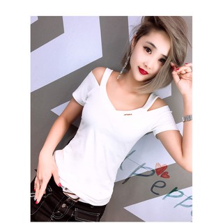 Áo Thun Khoét Vai Cổ Tim Ngắn Tay Nhiều Màu 2