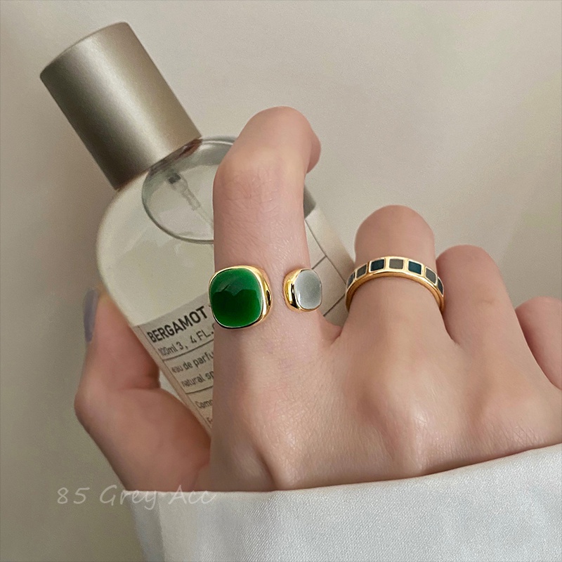 Nhẫn Đính Đá Mặt Trăng Hình Vuông Thanh Lịch Dành Cho Nữ