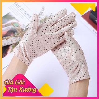 ♻️XẢ KHO♻️ Găng Tay Chống Nắng Nữ Ngắn Chấm Bi Chất Thun Lạnh Co Dãn - Găng Tay Cho Phái Đẹp Đi Nắng