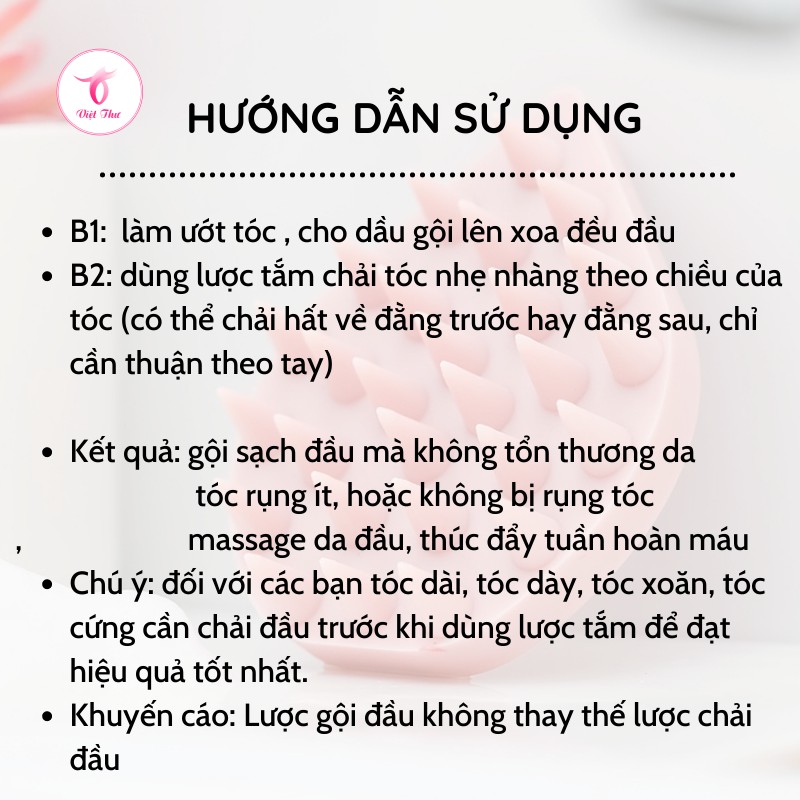 Lược gội đầu chống rụng tóc VIỆT THƯ, nhựa dẻo cao cấp, massage da đầu hiệu quả, 68gr, 8,6x6,6x2,3cm