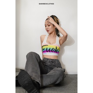 Croptop ba lỗ in chữ