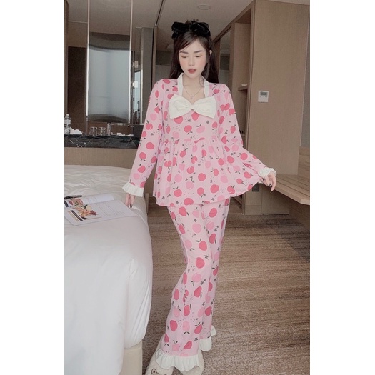 ❤️FREE SHIP❤️ Set bộ lụa latin hàng cao cấp thiết kế nơ tiểu thư chuẩn mịn đẹp