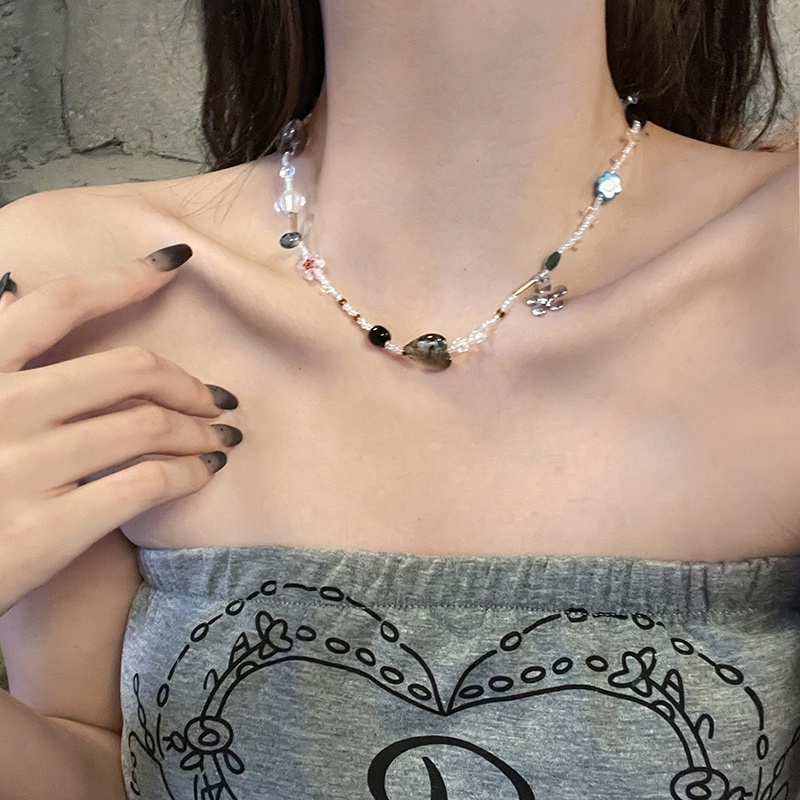 Vòng Cổ Chuỗi Hạt Pha Lê Hình Hoa Phong Cách Retro Thời Trang