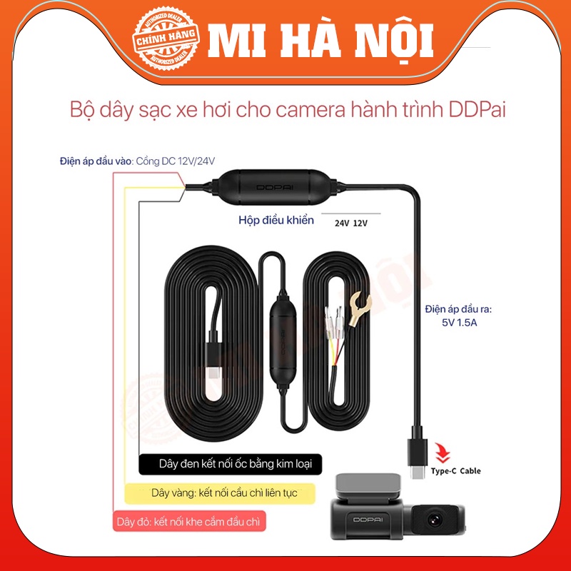 Bộ dây nguồn Hardwire Kit giám sát bãi đậu xe cho camera hành trình DDPai Mini/Mini 5/N3/Z40