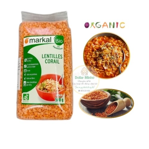 Đậu lăng đỏ hữu cơ Markal, Davert 500g tách lẻ 100g bổ dưỡng, nấu các món cho bé ăn dặm và cho mẹ bầu