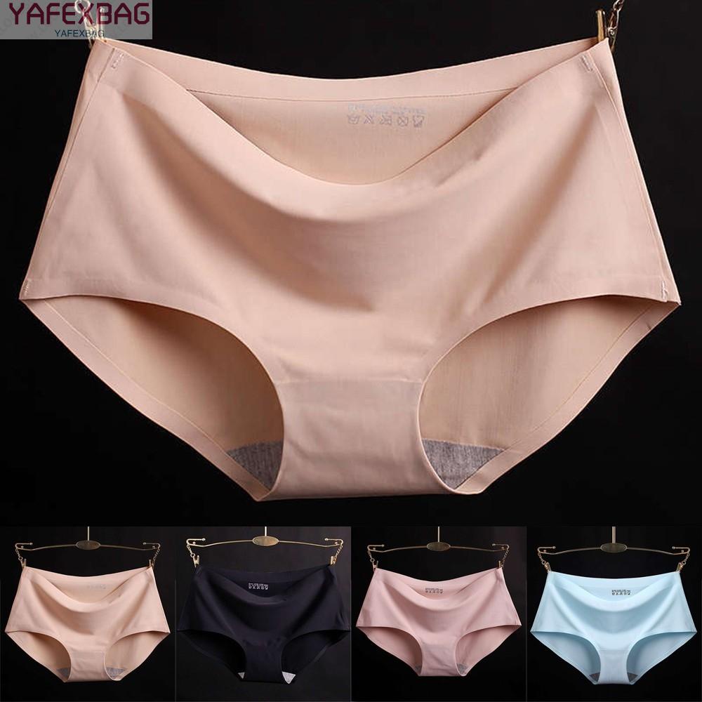 Womens ice Silk Underwear Seamless No trace Mid-waist Briefs with Cotton buttocks