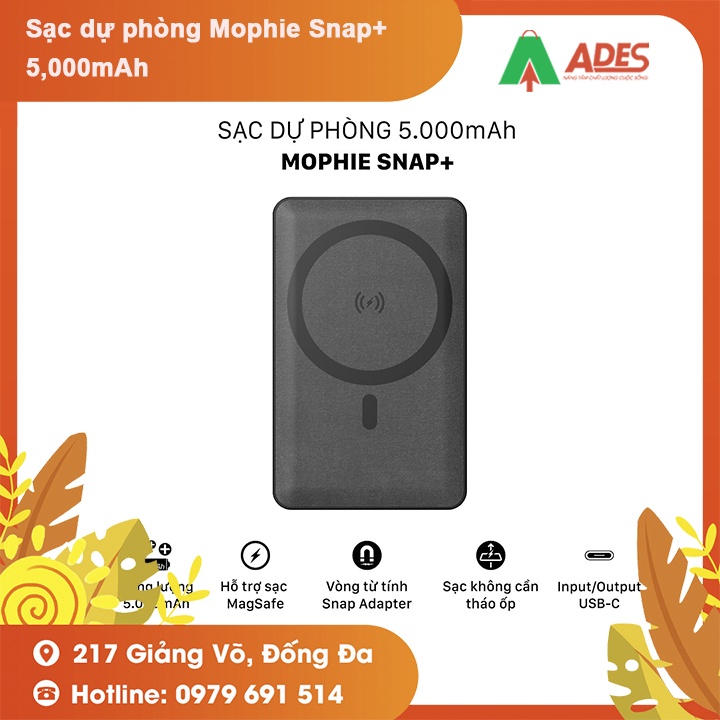 Sạc dự phòng Mophie Snap+ 5,000mAh - Công nghệ sạc không dây chuẩn Qi - Bảo hành chính hãng 24 tháng