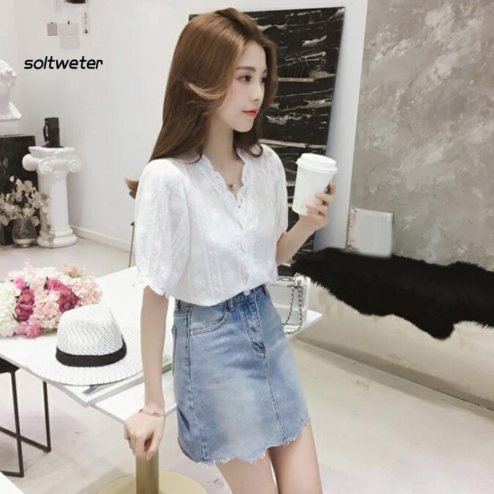 Áo Nữ Tay Lửng Cổ Chữ V Thời Trang Quyến Rũ